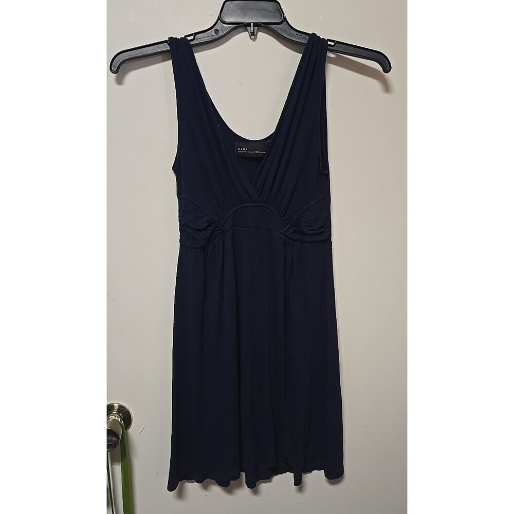 Zara Womens Sleeveless V Neck MINI A Line Shift Dress NAVY BLUE Size M-28